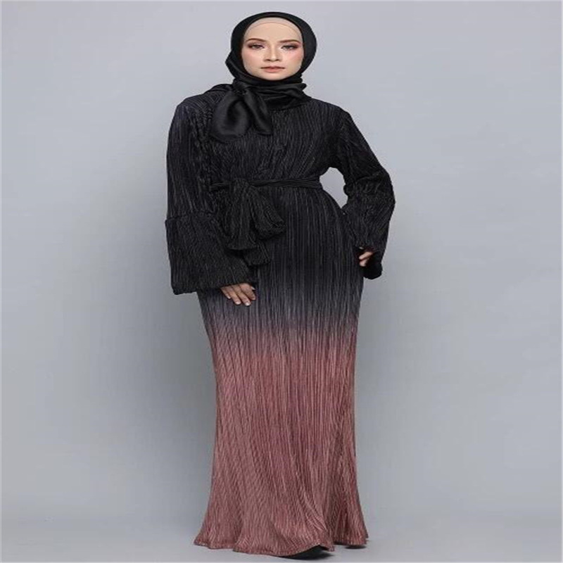 Classic Support Laitu To Customize Women's Pink Gradient Black Horn Sleeve Fashion Abaya Robe Islamic Muslim Garment Factory