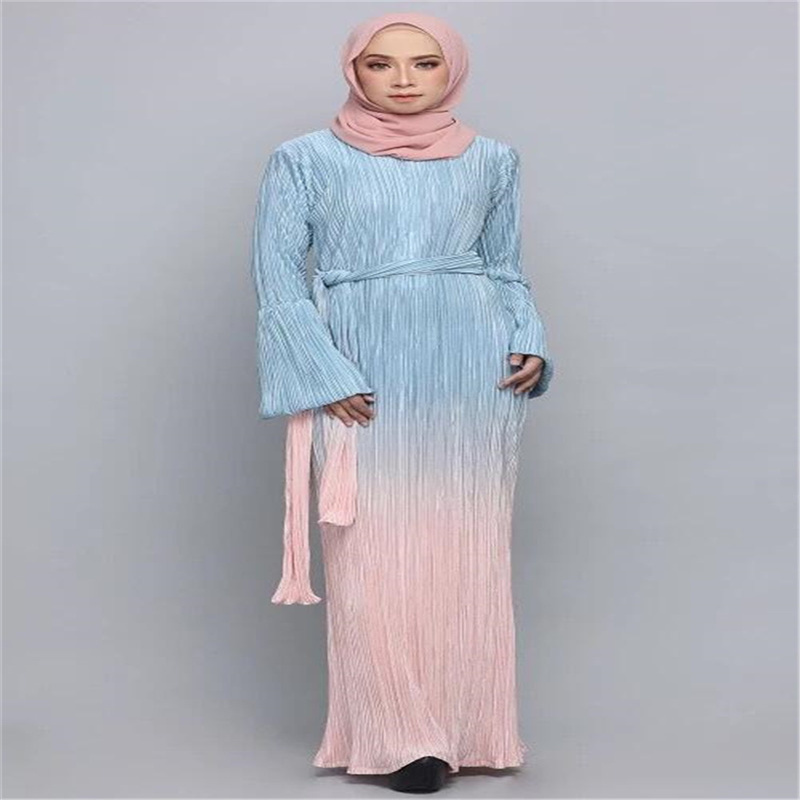 Classic Support Laitu To Customize Women's Pink Gradient Black Horn Sleeve Fashion Abaya Robe Islamic Muslim Garment Factory