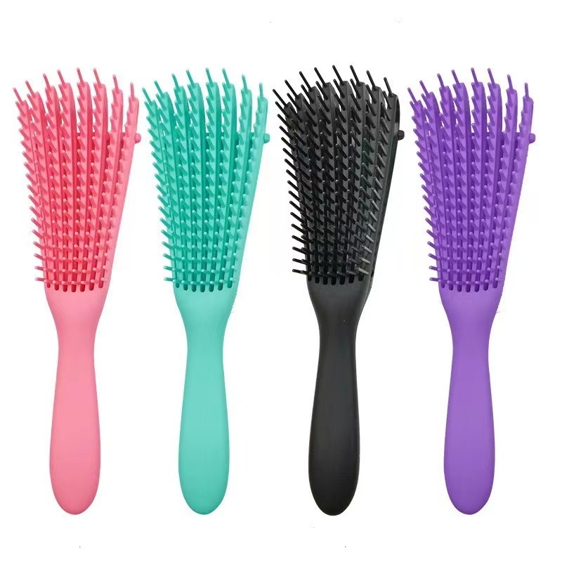 custom pink bristle curly detangling hair comb and brush detangler hairbrush set for hair women combs/detangler