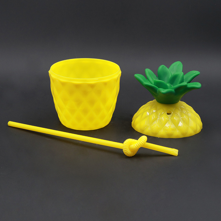 Bpa Free 300ML Plastic yellow pineapple coffee mugs plastic beer cup pineapple shape cup