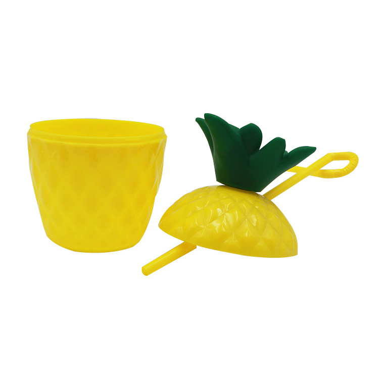 Bpa Free 300ML Plastic yellow pineapple coffee mugs plastic beer cup pineapple shape cup