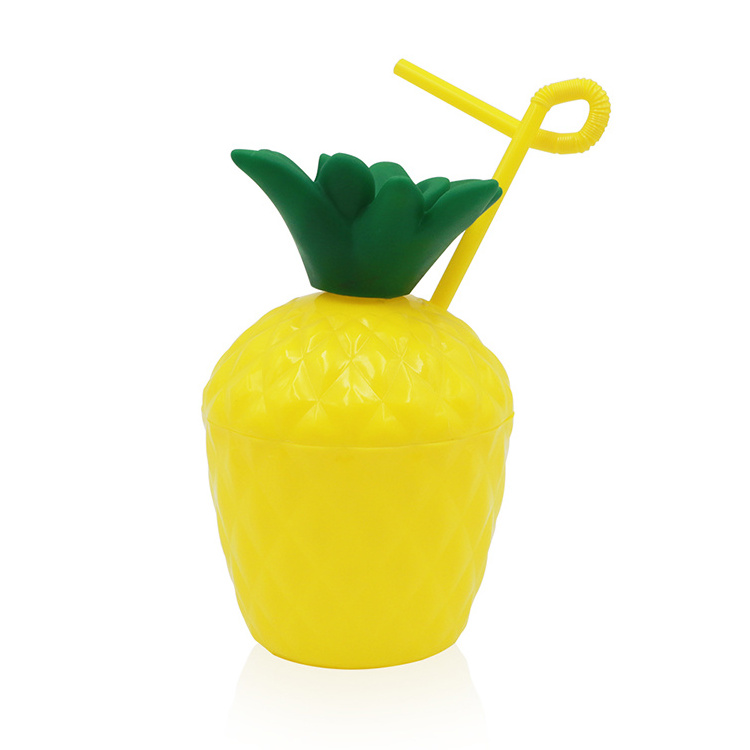 Bpa Free 300ML Plastic yellow pineapple coffee mugs plastic beer cup pineapple shape cup