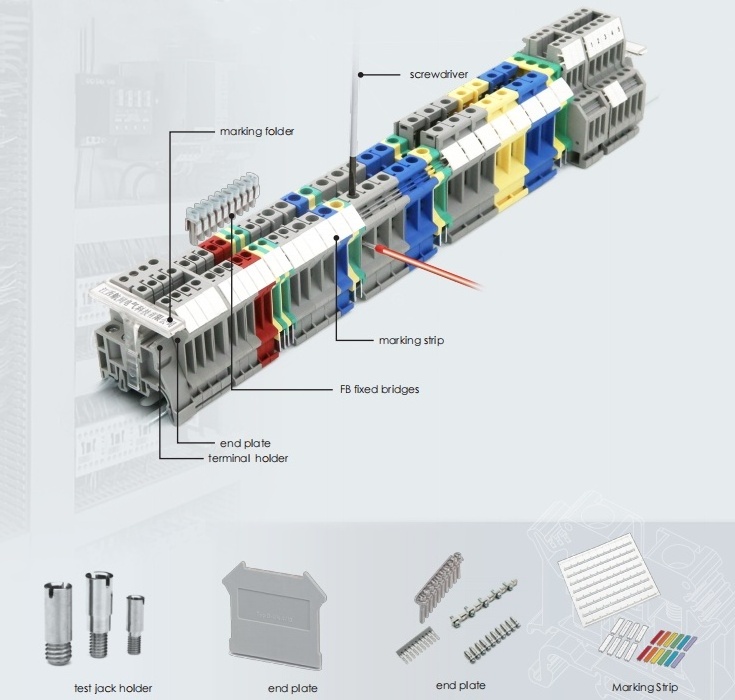 UK 16N16mm factory price plastic nylon PA6 PA66 DIN Rail Feed-through Screw Terminal Block for Electrical