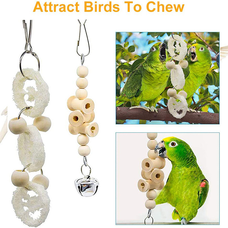 7 Pack Parrot Bird Toy Pet Toy Natural Color Set Bird Swing Climbing Ladder Stand Set Flying Bird Toy