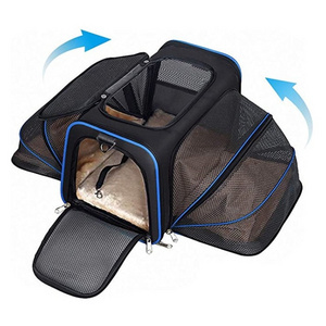 Drop Shipping Pet Carrier Breathable Foldable Cat Carrier Expandable Dog Backpack Carrier for Small Dogs Mesh Sided