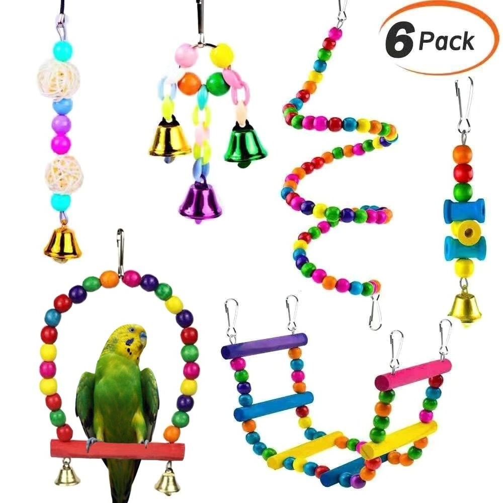 Drop Shipping Parrot Combination Toys Bird Chewable Bite Climbing Rope Swing Cotton Rope Bite StringToy For Parrots Game In Cage