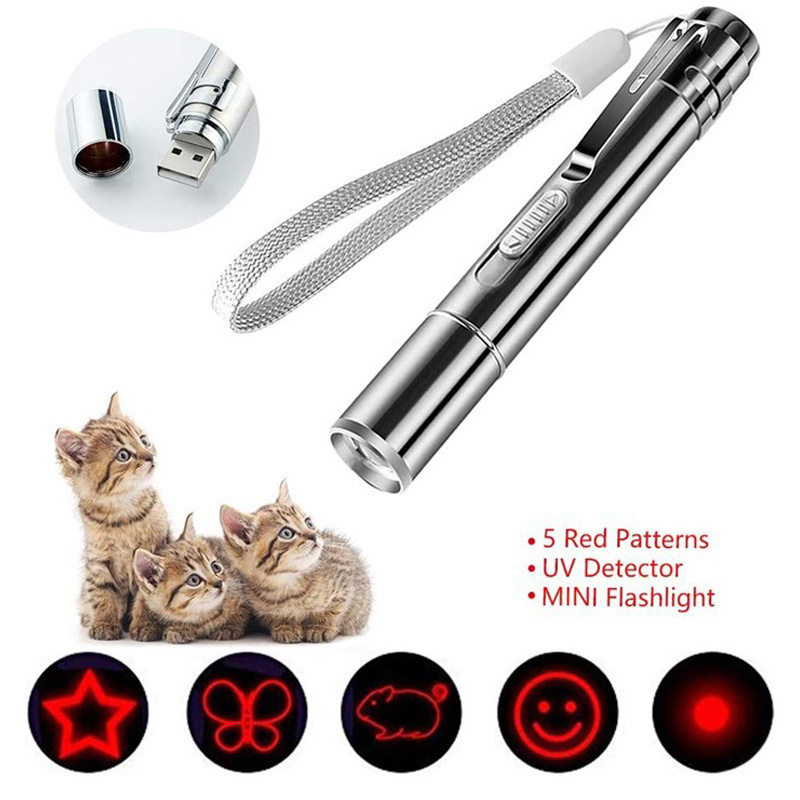 3 in 1 USB Rechargeable Funny Cat Chaser Toys Mini Flashlight Laser LED Pen Light Cat Light Pointers Funny Pet Toys