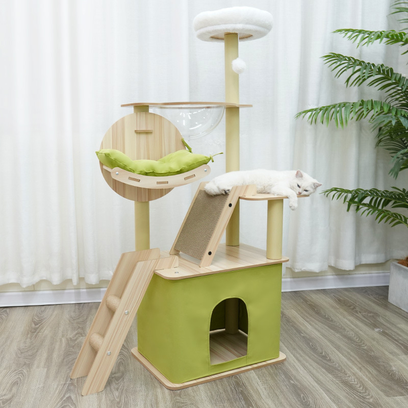 Cat Climbing Frame Luxury Integrated Large Cat Climbing Frame Transparent Space Module Multi layered Wooden Cat Nest Tree