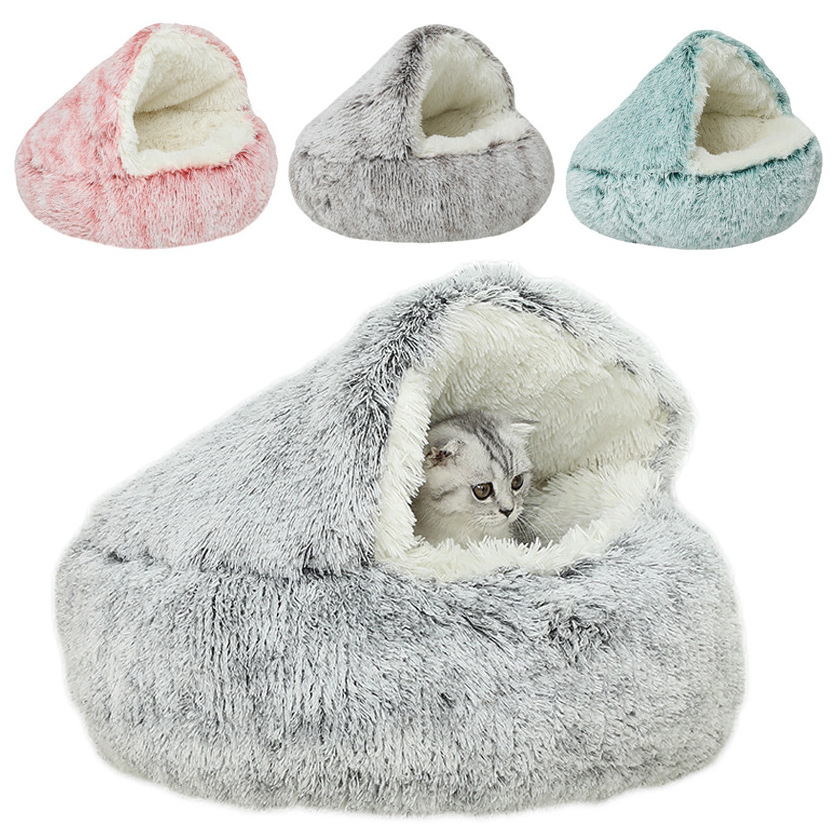 Winter Cat Bed Round Warm Pet Bed House Long Plush Dog Bed Warm Sleeping Bag Sofa Cushion Nest For Small Dogs Cats