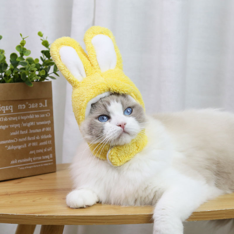 Funny Cat Headgear Cute Rabbit Ears Cap for Cats Warm Plush Pet Hat Christmas Cosplay Props Photo Kitten Head wear Supplies