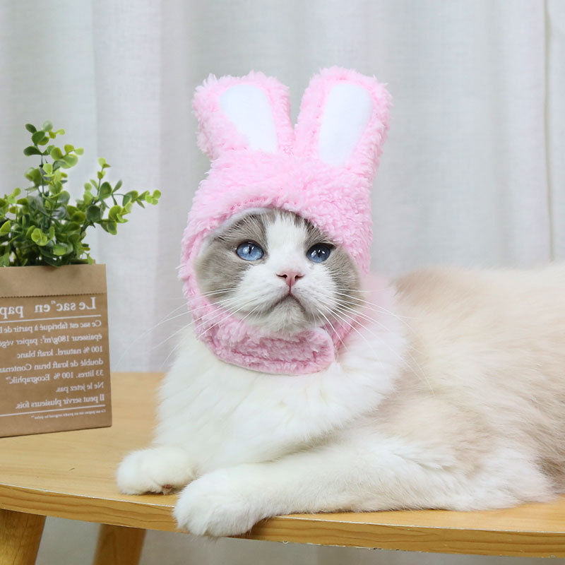 Funny Cat Headgear Cute Rabbit Ears Cap for Cats Warm Plush Pet Hat Christmas Cosplay Props Photo Kitten Head wear Supplies