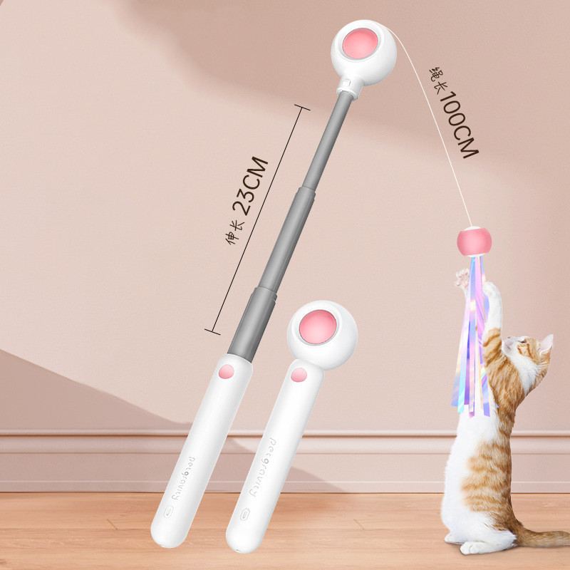 Funny Cat Stick Crystal Long Grip Pompom with Bell Fairy Stick Fun Funny Cat Toy