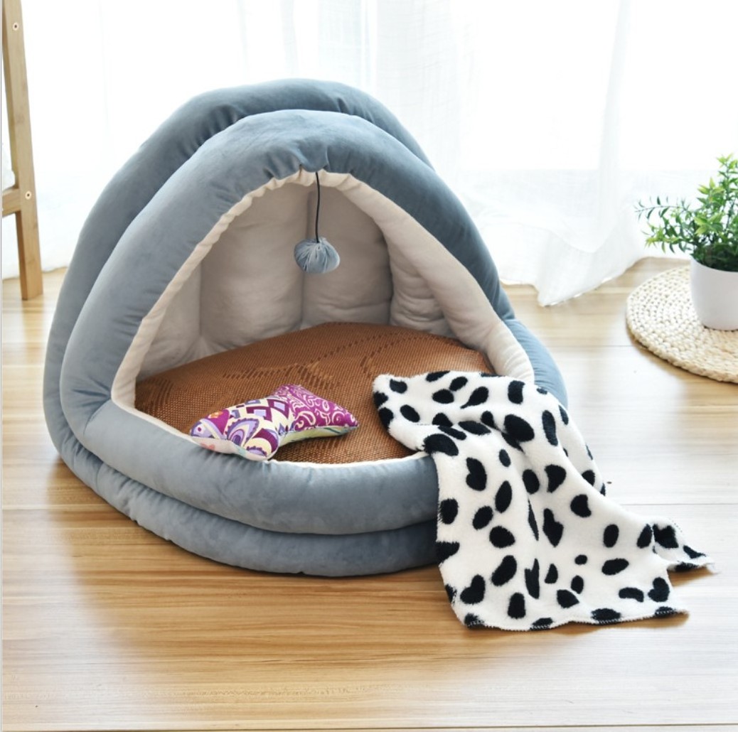 Cat Cave Cat House Warmer Soft Pet Bed Pet Cave Sleeping Bag for Dog Cat with Toy