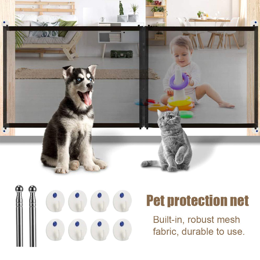 Pet Gate Safety Protection Net Foldable Stair Dog Fence Set With Hook Enclosure Portable Dog Fence Set Mesh Guard