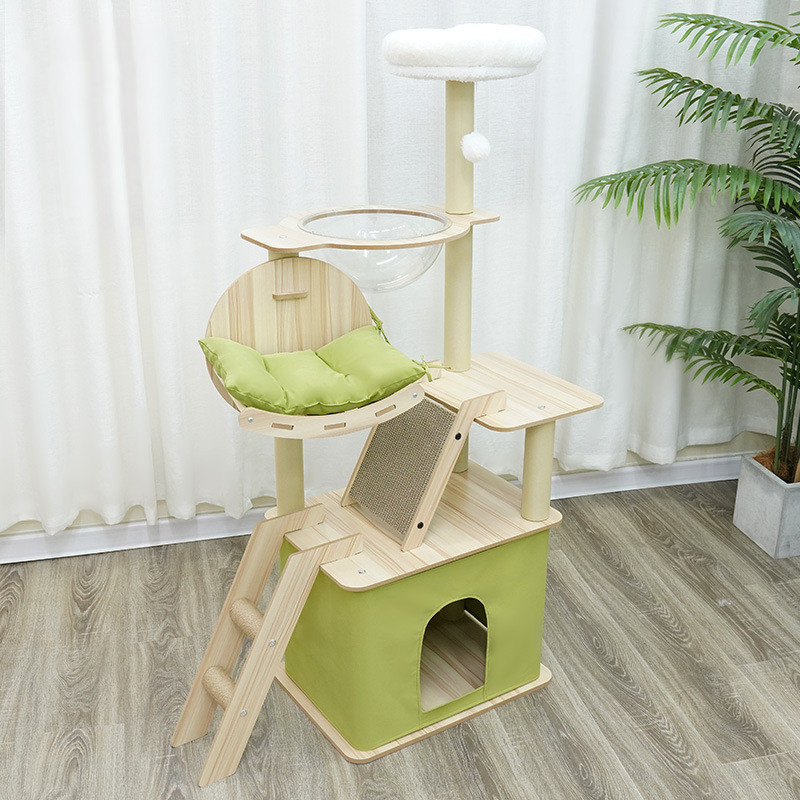 Cat Climbing Frame Luxury Integrated Large Cat Climbing Frame Transparent Space Module Multi layered Wooden Cat Nest Tree