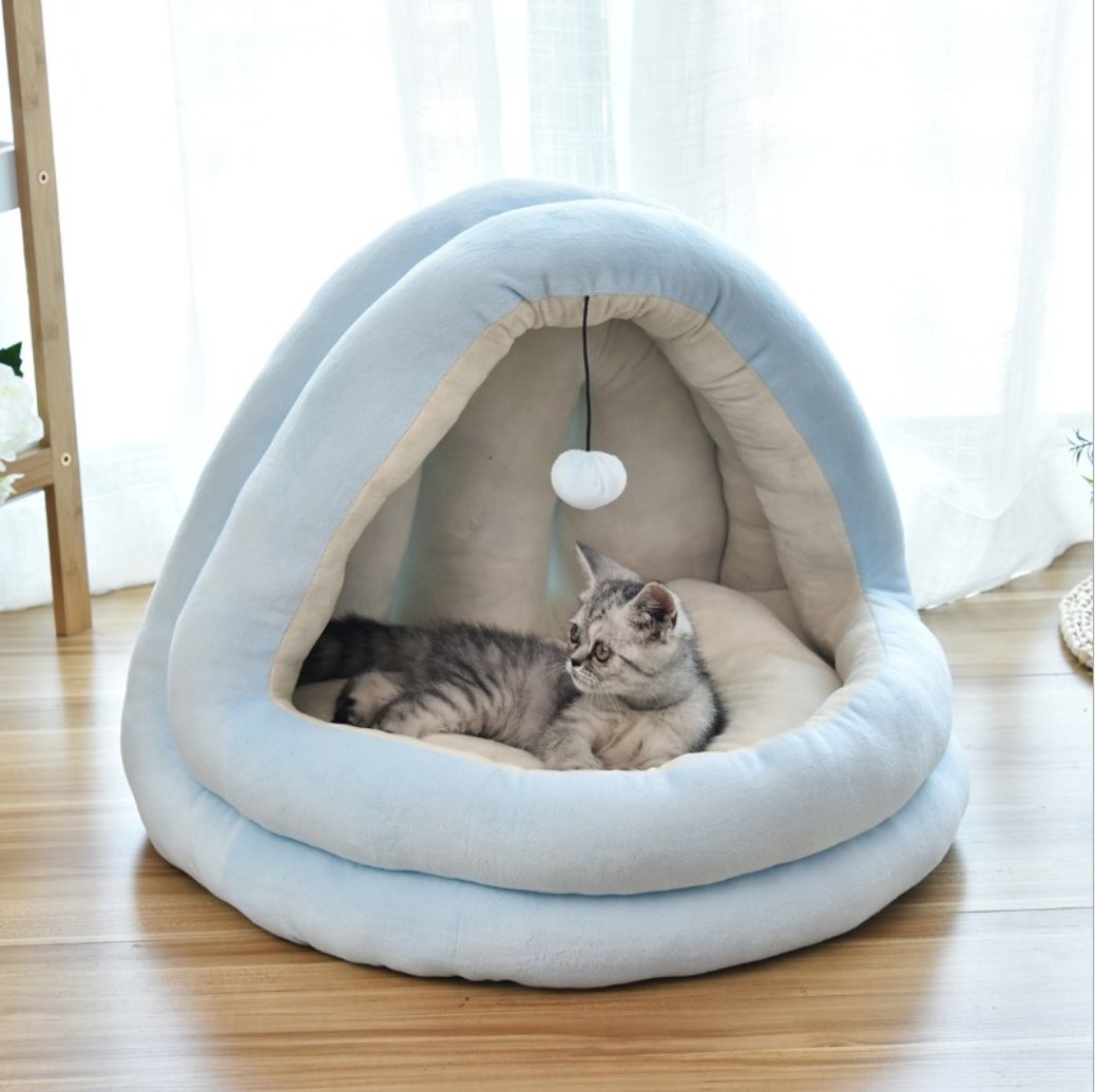 Cat Cave Cat House Warmer Soft Pet Bed Pet Cave Sleeping Bag for Dog Cat with Toy