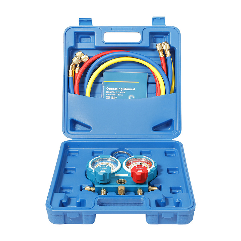 HVAC Refrigerant Manifold Gauges R404A plastic box with 150cm imported Charging hose Manifold gauge