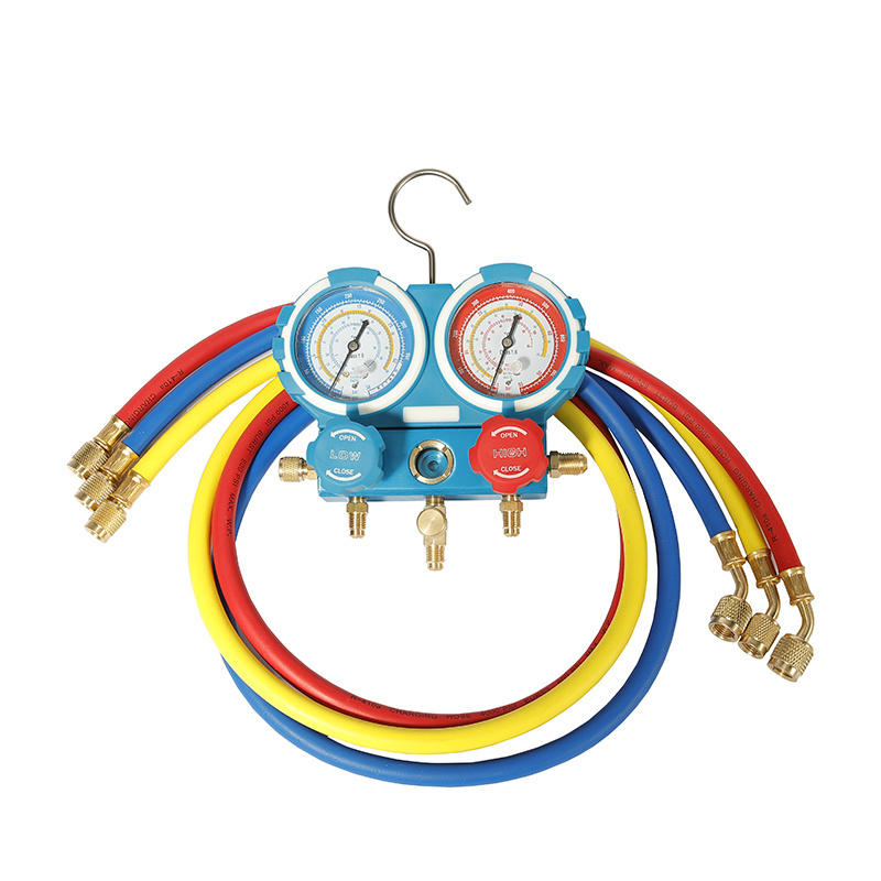 HVAC Refrigerant Manifold Gauges R404A plastic box with 150cm imported Charging hose Manifold gauge