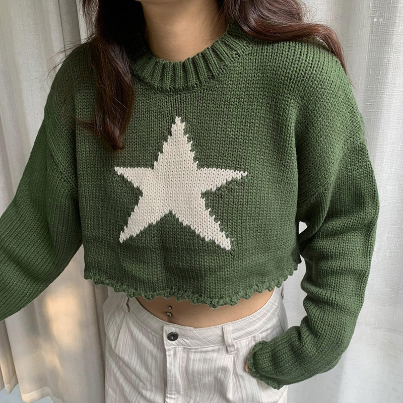 Knitted Sweater 2023 Autumn Fashion Women Loose Casual Short Sweater Tops For Women Long Sleeve Custom Crop Top