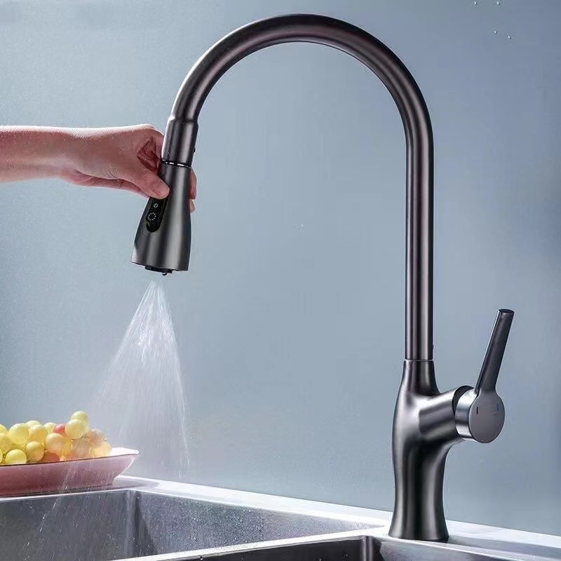 304 stainless steel black pullout waterfall kitchen faucet