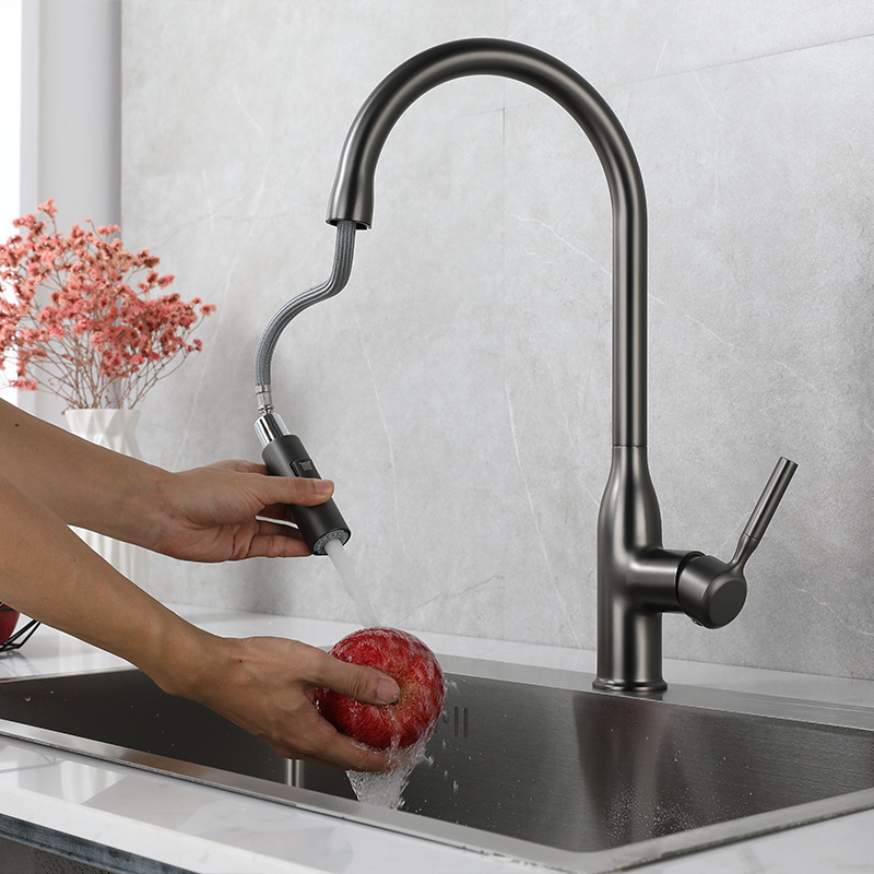 304 stainless steel black pullout waterfall kitchen faucet