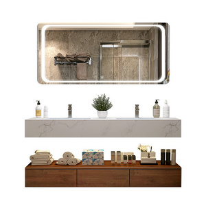 double sink design bathroom vanity with stainless steel hinge and mirror