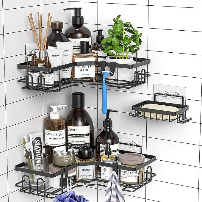 Matte Black High Quality Metal Bathroom Storage Organizer Corner Storage Shelves