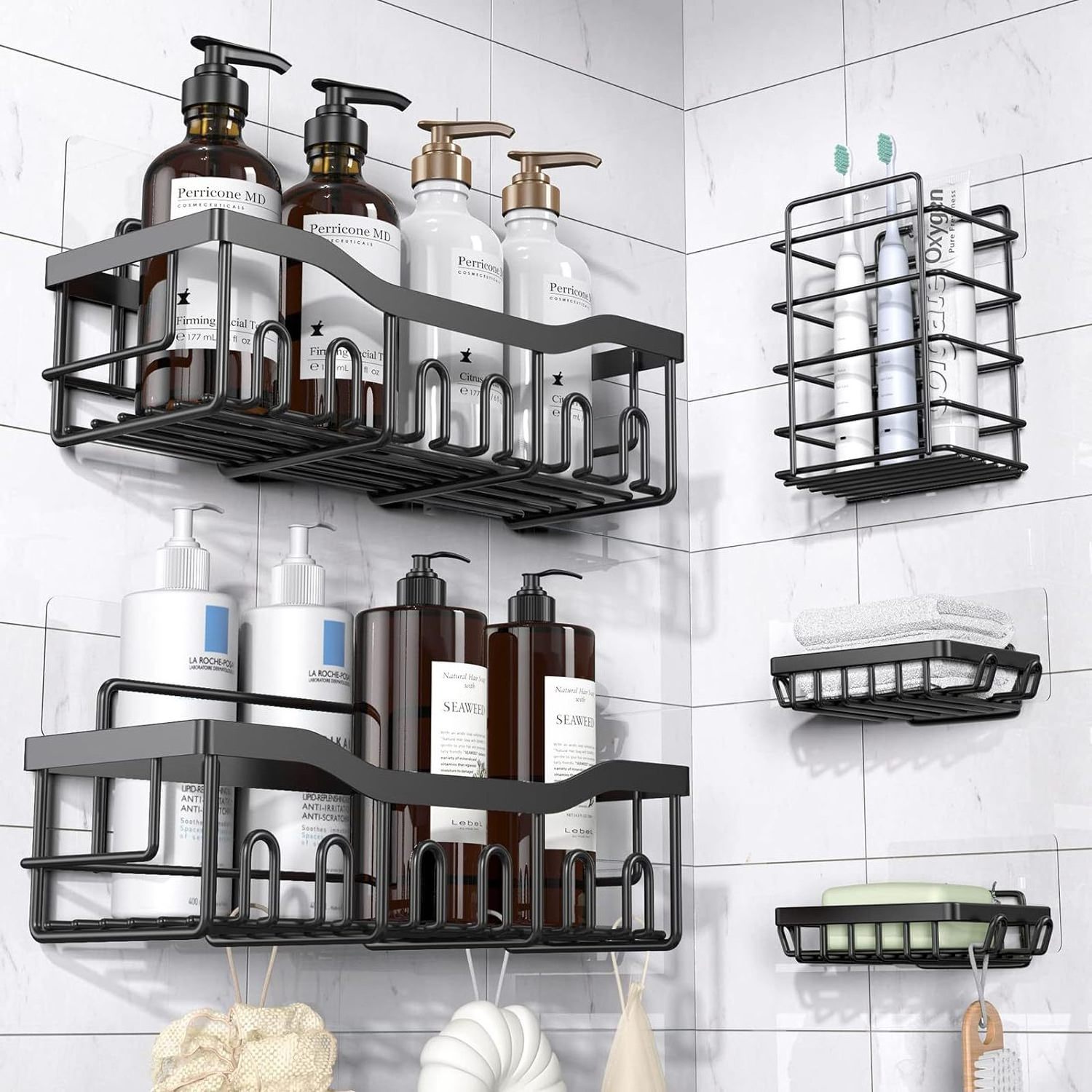 Matte Black High Quality Metal Bathroom Storage Organizer Corner Storage Shelves