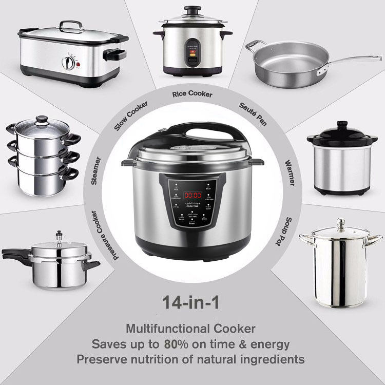 12L GCC Multi  Electric Pressure Cooker 6 Quart Programmable Rice Cooker 11-in-1Stainless Steel Pot