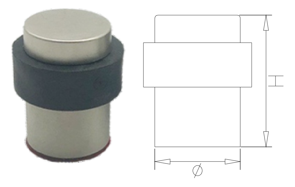 Hyderon Metallic Door Draft Stopper Vertical Cylindrical Floor Stopper Rubber Buffer Ring Security Metal Door Stopper