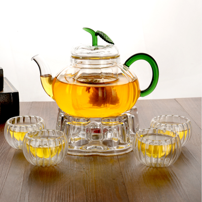 Pumpkin direct heat resistant glass teapot with infuser