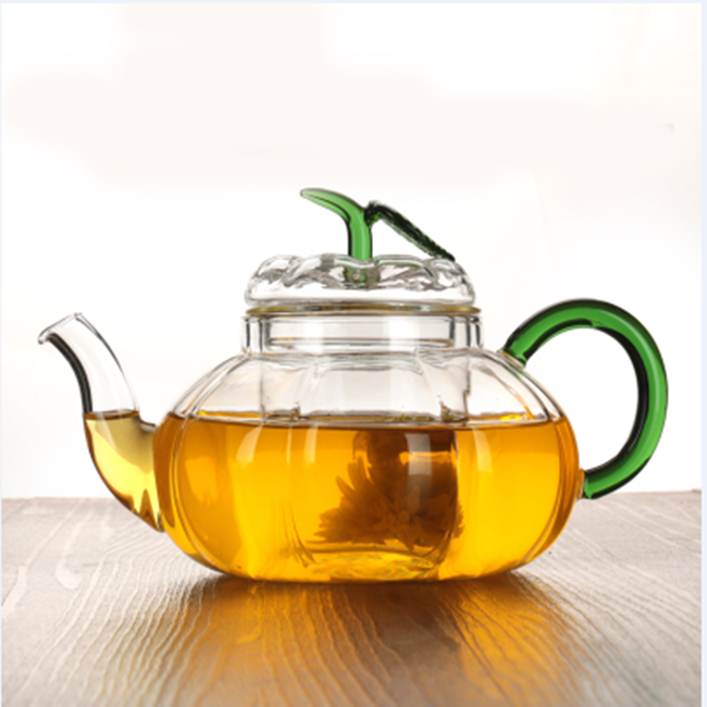 Pumpkin direct heat resistant glass teapot with infuser