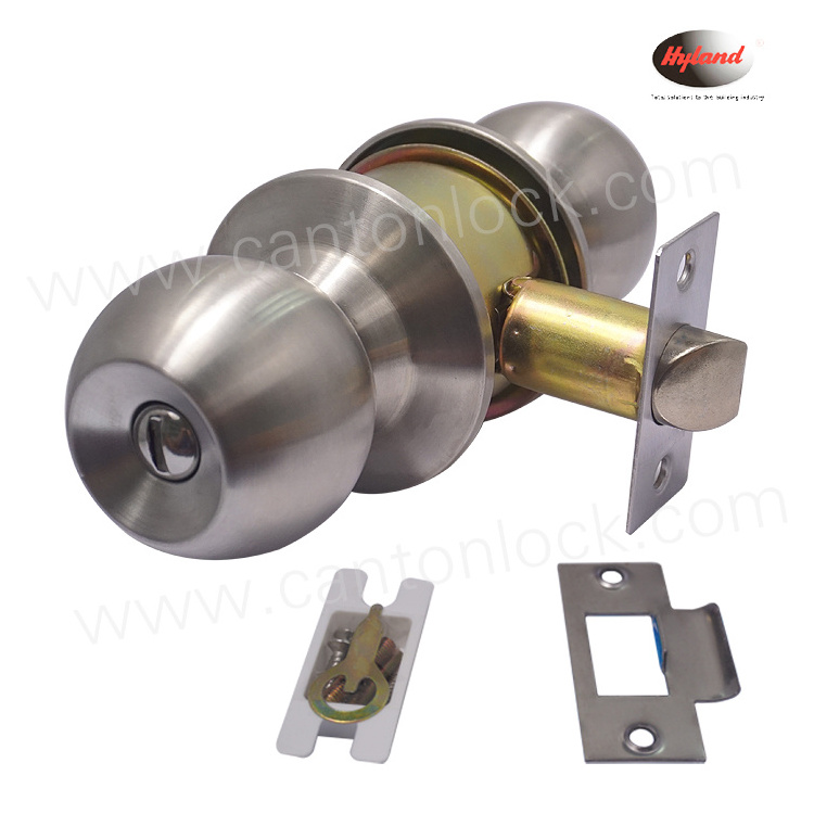 Entrance Knob Door Lock For Ecuador & Peru, round ball Hyland OEM satin Stainless Steel Cylindrical door lock, 587 PB ET