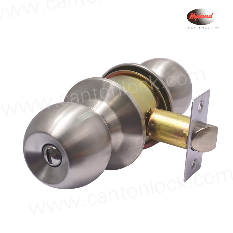 Stainless steel Cylindrical Knob Door Lock  Hyland OEM 587 BN ET, Round cylinder door lock 60/70mm latch