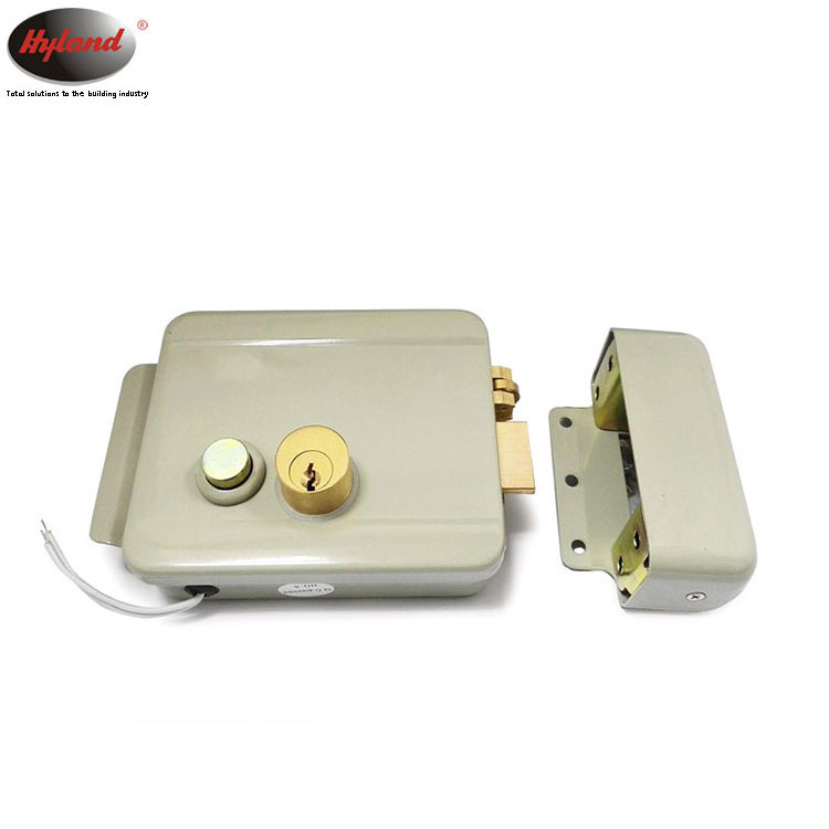 Electric gate door lock Hyland OEM CE 1073DL Double cylinder left open, 12V Electric Rim Lock with push button,