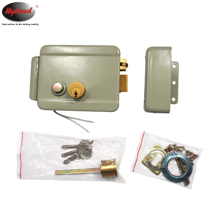 Electric gate door lock Hyland OEM CE 1073DL Double cylinder left open, 12V Electric Rim Lock with push button,