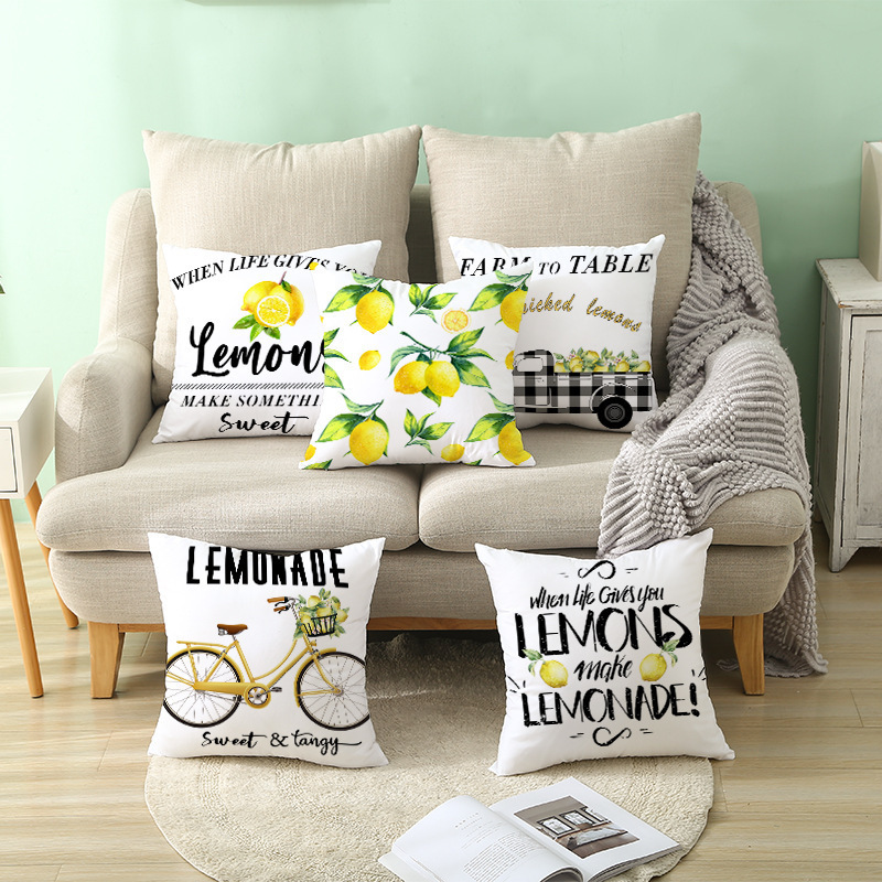 Wholesale Summer Theme Pillow Cover Yellow lemon Printed Cushion Cover Hotel Home decorThrow Pillow case