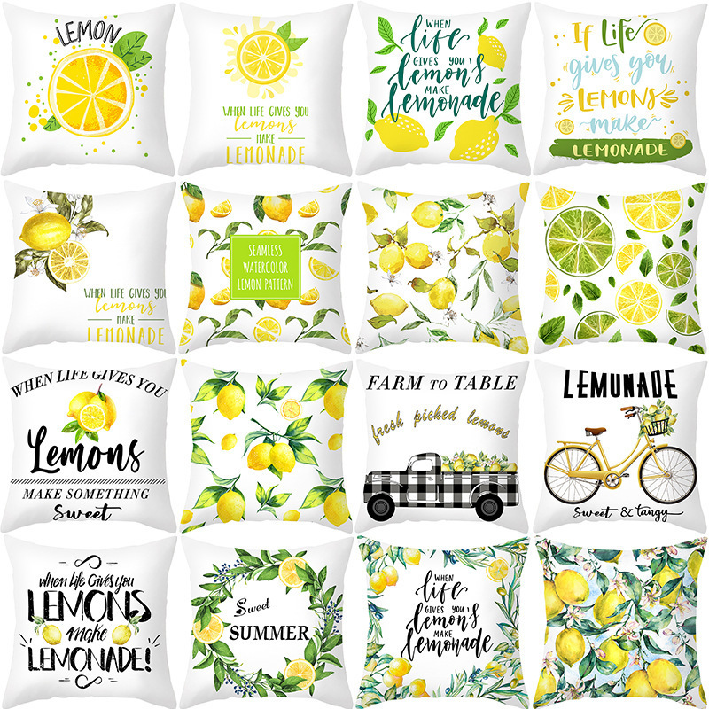 Wholesale Summer Theme Pillow Cover Yellow lemon Printed Cushion Cover Hotel Home decorThrow Pillow case