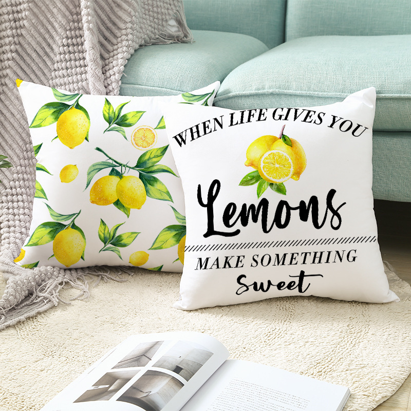 Wholesale Summer Theme Pillow Cover Yellow lemon Printed Cushion Cover Hotel Home decorThrow Pillow case