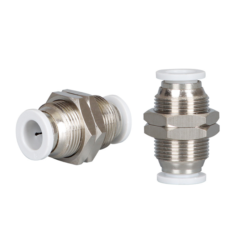 Metal pneumatic air straight tube PM Series bulkhead quick connect push in fitting.