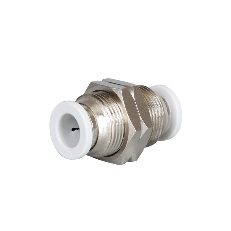 Metal pneumatic air straight tube PM Series bulkhead quick connect push in fitting.