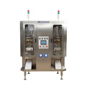 Fast output 2 channel water milk yogurt beverage filling sealing packing machine with form fill seal bagger