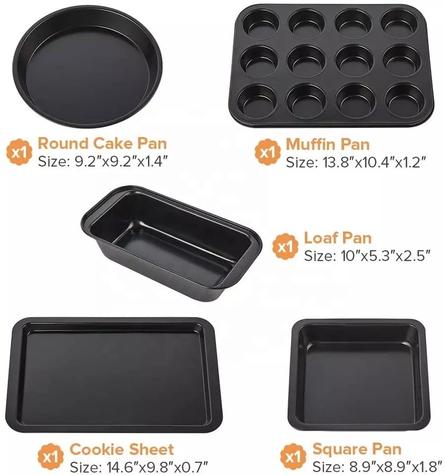 Kitchen Carbon Steel Nonstick 5 Piece Bakeware Cake Baking Tray Set for Home