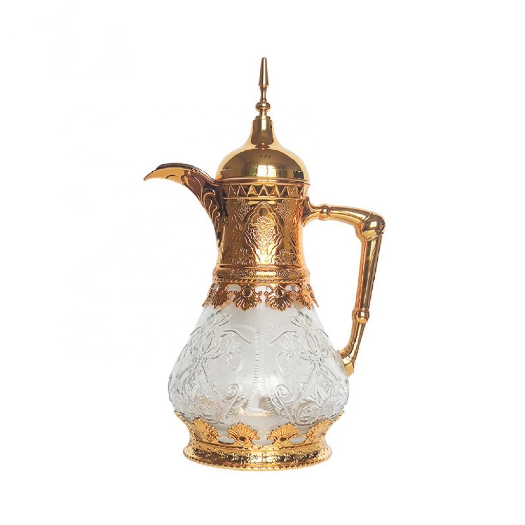 Royal silver gold arabian glass liner carefe porcelain cawa cup 1.6L tea coffee kettle