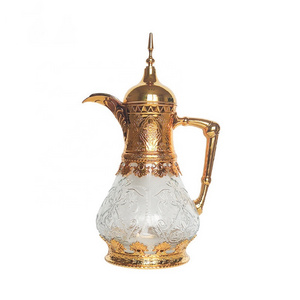 Royal silver gold arabian glass liner carefe porcelain cawa cup 1.6L tea coffee kettle