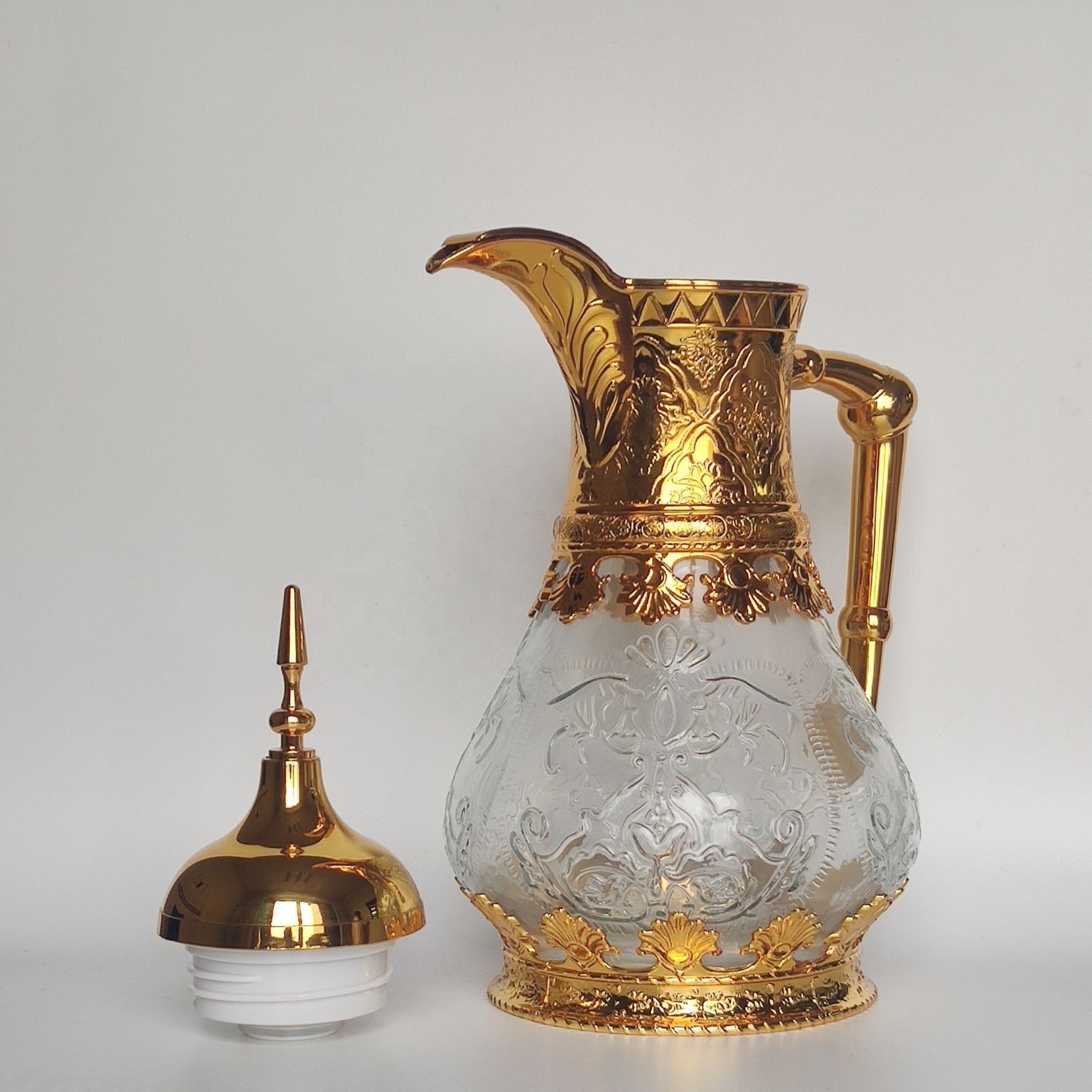 Royal silver gold arabian glass liner carefe porcelain cawa cup 1.6L tea coffee kettle