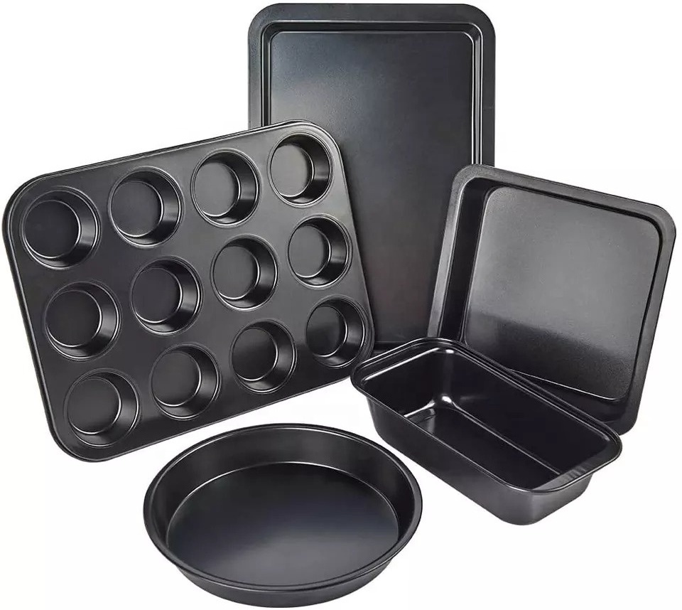 Kitchen Carbon Steel Nonstick 5 Piece Bakeware Cake Baking Tray Set for Home