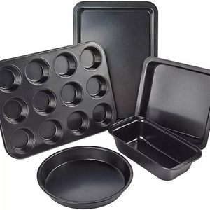 Kitchen Carbon Steel Nonstick 5 Piece Bakeware Cake Baking Tray Set for Home