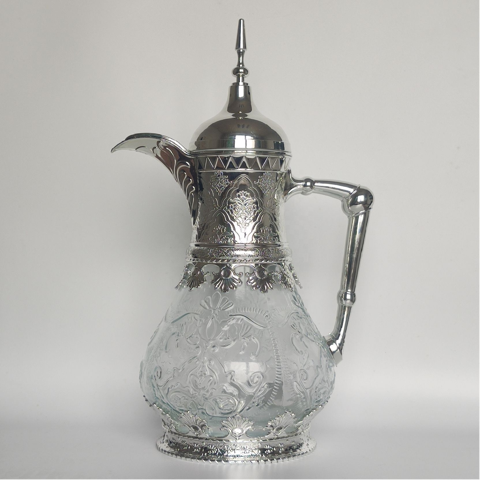 Royal silver gold arabian glass liner carefe porcelain cawa cup 1.6L tea coffee kettle