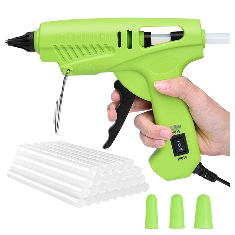 High power 60W 100W dual temp Pistolet green hot melt glue gun with sticks